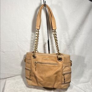 Dimoni Tan Shoulder Bag with Gold Accents - Made in Spain